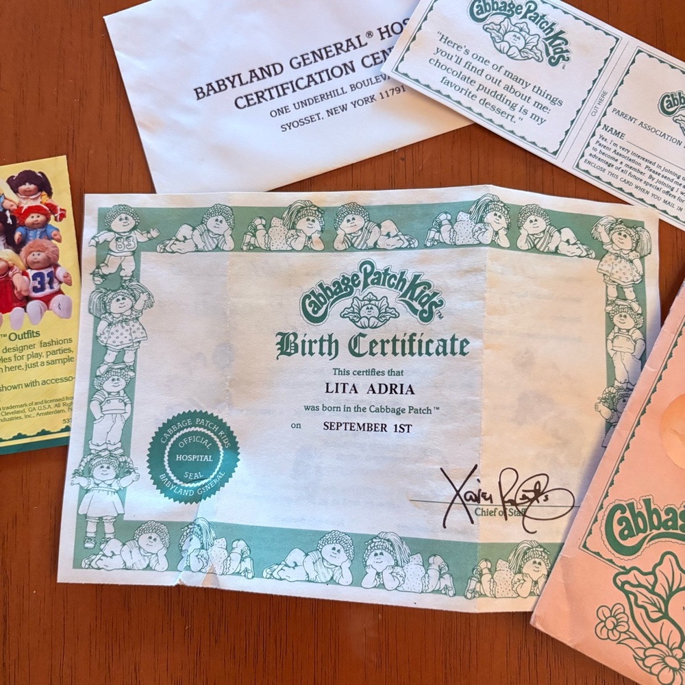 Vintage Cabage Patch Certificate and Adoption Papers 1980's - Picture 3 of 7